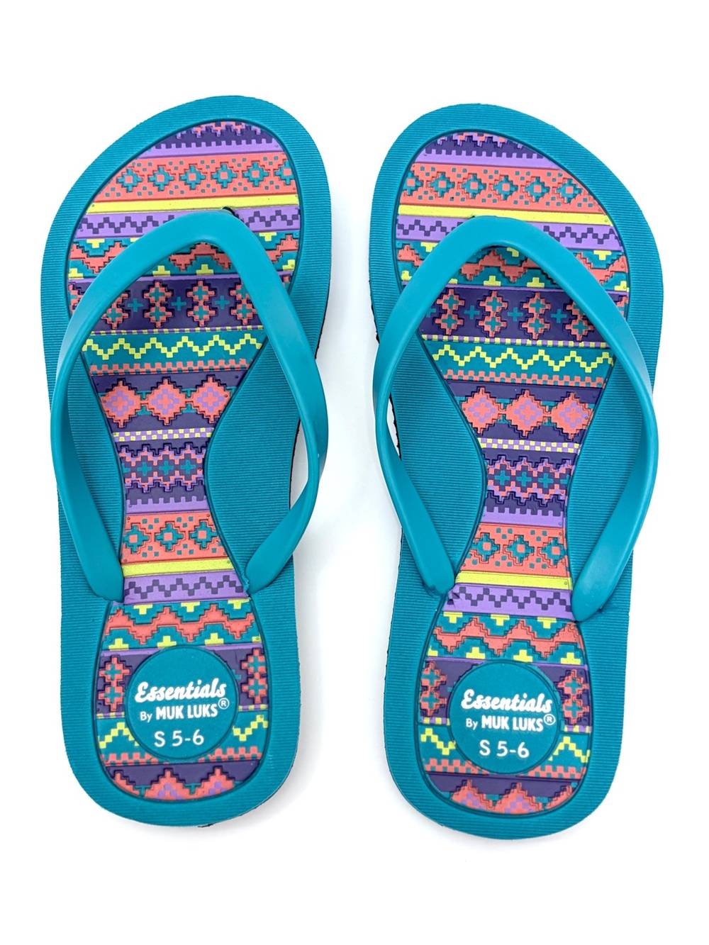 Muk Luks Peri Turquoise Teal Multi Southwest Aztec Flip Flop Sandal S 5-6